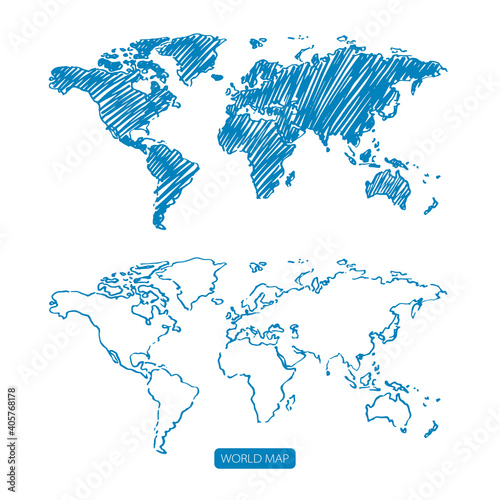 Scribble sketch of World map Vector illustration.