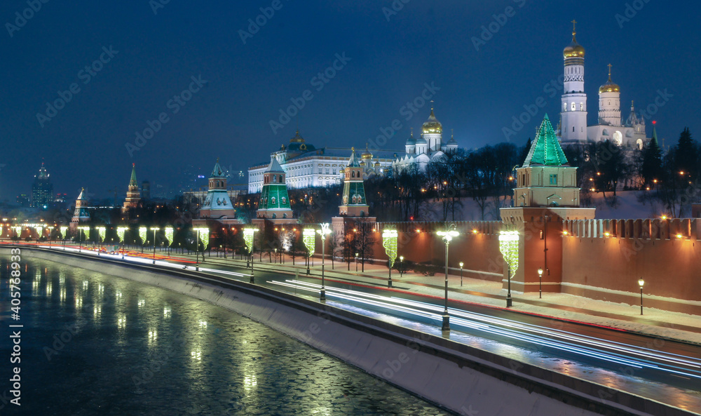 Winter night view of the Kremlin