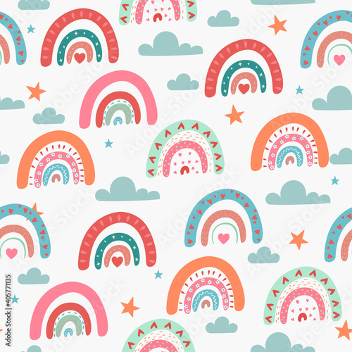 Seamless rainbow pattern in boho style. Vector graphics.