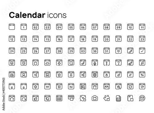 Calendar. High quality concepts of linear minimalistic flat vector icons set for web sites, interface of mobile applications and design of printed products.