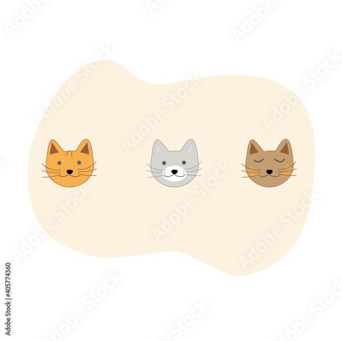 A set of cute cartoon kitties in the style of Kawaii. Cat face icon isolated on a light trendy liquid background.