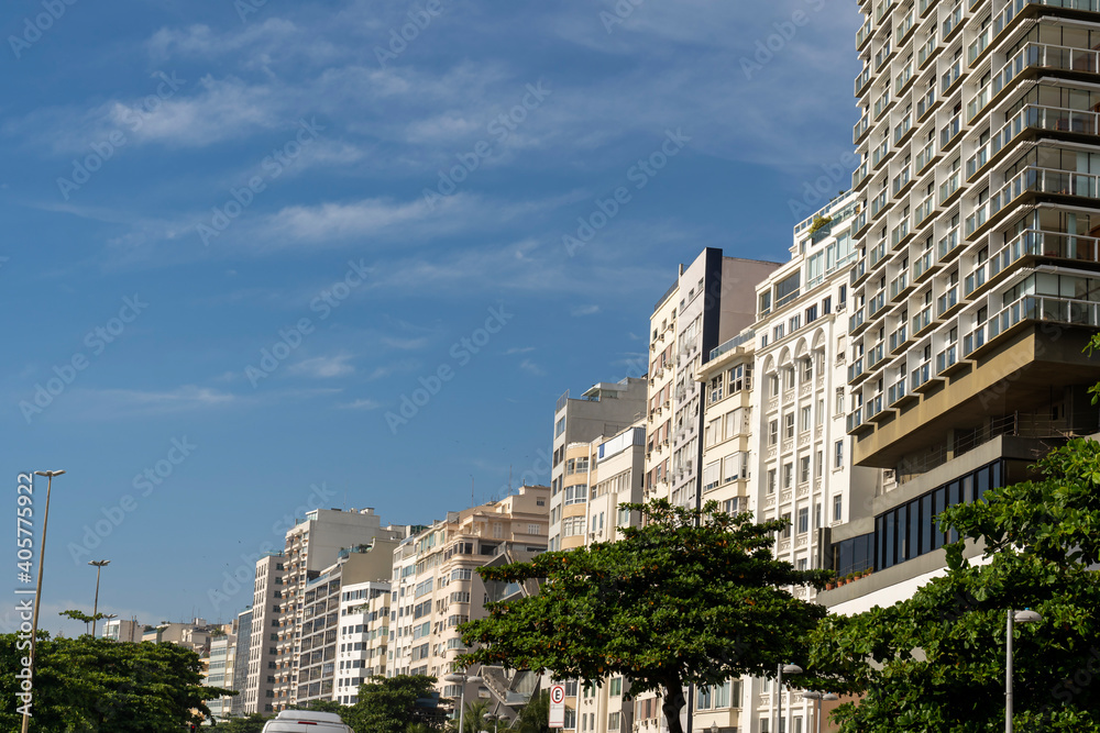 Luxury Buildings in Copacabana Beach, Rio de Janeiro, Brazil South America.