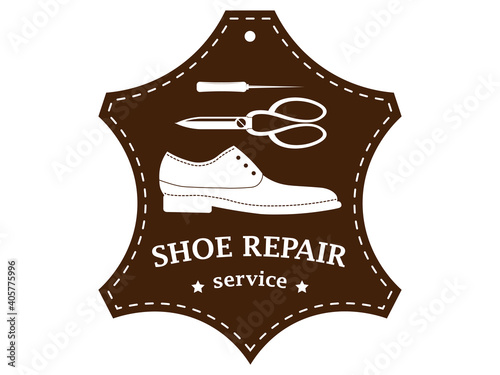 Shoe repair service. Vector image of logo. Trendy concept in old retro style