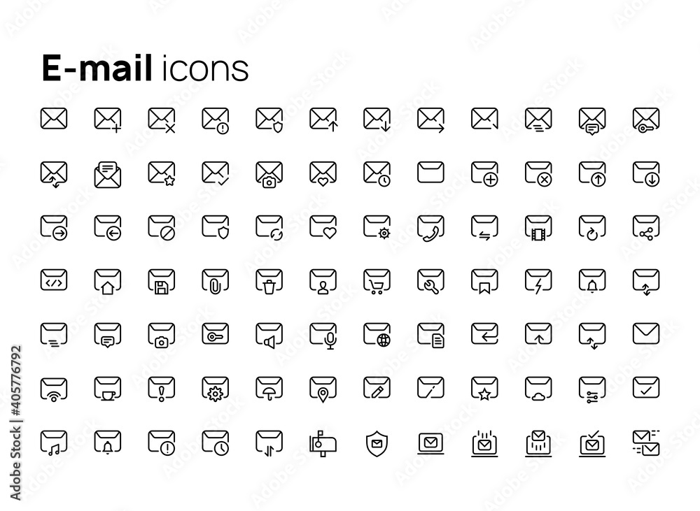 E-mail. High quality concepts of linear minimalistic flat vector icons set for web sites, interface of mobile applications and design of printed products.