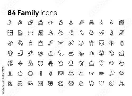 Family, children, education. High quality concepts of linear minimalistic flat vector icons set for web sites, interface of mobile applications and design of printed products.