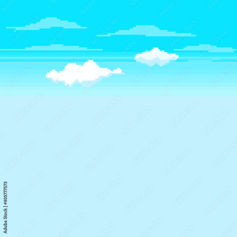 Pixel clouds, sky. Pixel art 8 bit