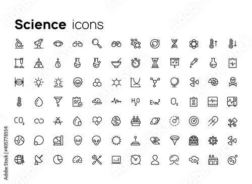 Science. High quality concepts of linear minimalistic vector icons set for web sites  interface of mobile applications and design of printed products.