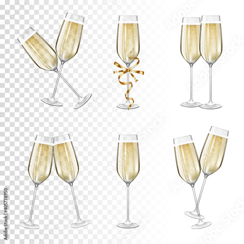 Set of glasses of champagne, isolated.