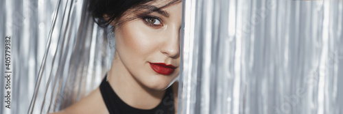 Fototapeta Celebrating Woman in Black Dress