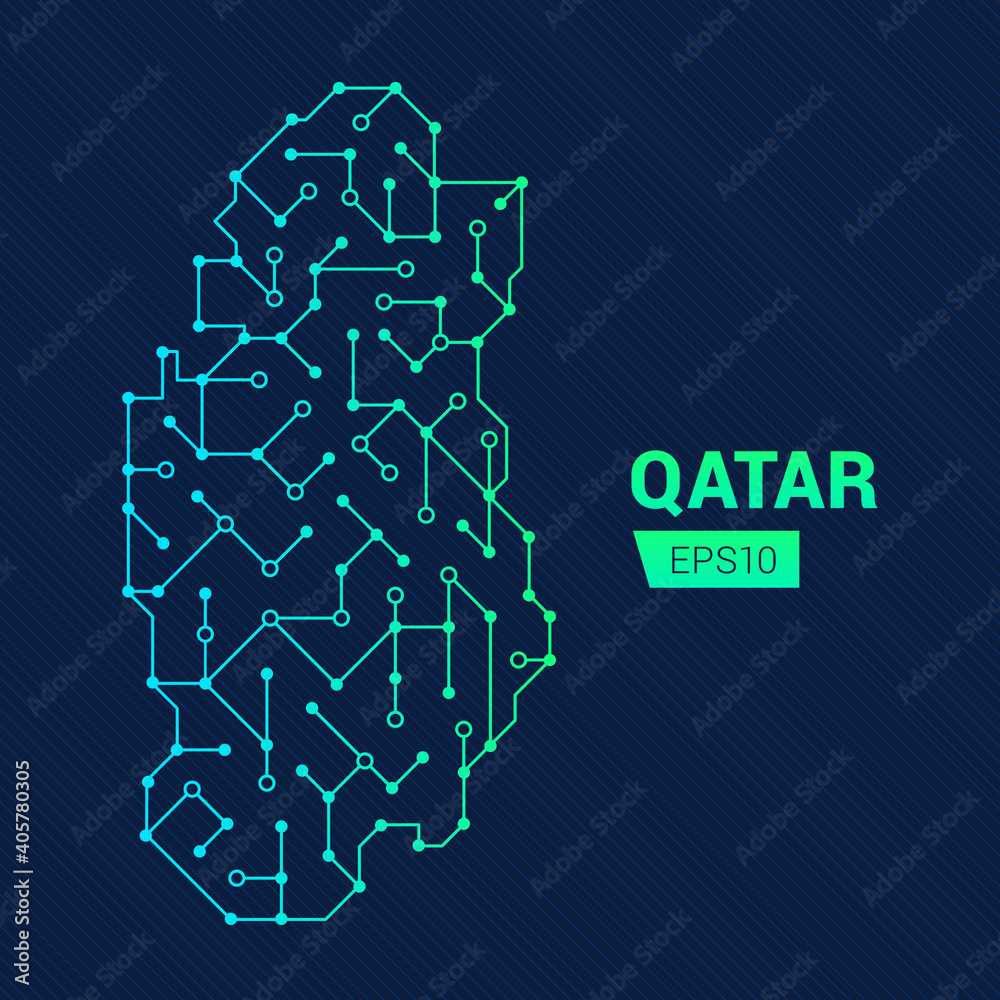 Abstract futuristic map of Qatar. Electric circuit of the country ...