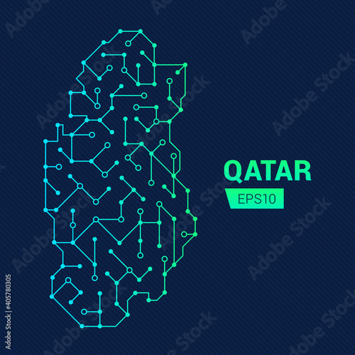 Abstract futuristic map of Qatar. Electric circuit of the country. Technology background.