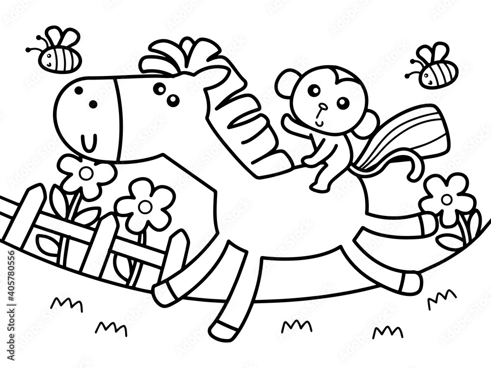 Horse and monkey make friend and go around