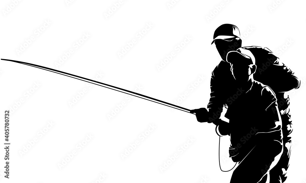 Fly fisherman fishing.graphic fly fishing.clip art black fishing on white background - Vector Fly fisherman fishing.graphic fly fishing.clip art black fishing on white background - Vector