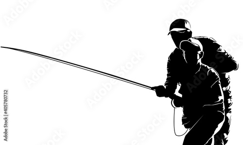 Fly fisherman fishing.graphic fly fishing.clip art black fishing on white background - Vector