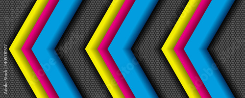Modern material vector illustration cmyk colors with overlapped blank dark black abstract widescreen background design
