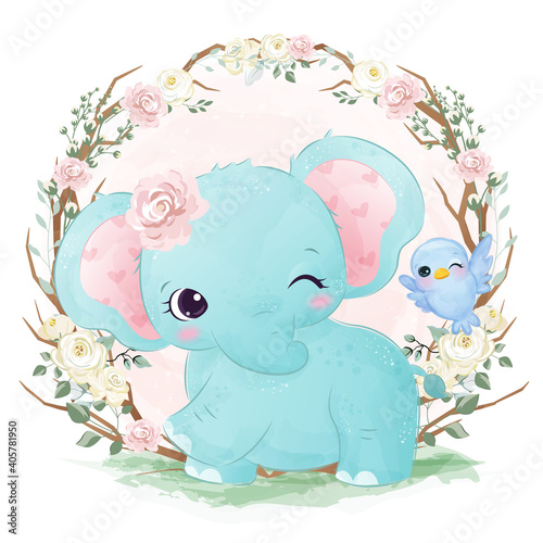 cute baby elephant illustration in watercolor effect great for baby shower decoration and children prints.	

