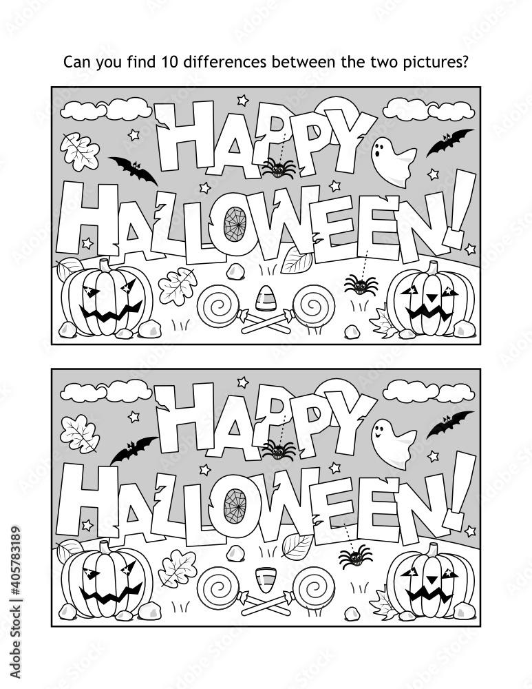 Find 10 differences visual puzzle and coloring page with 