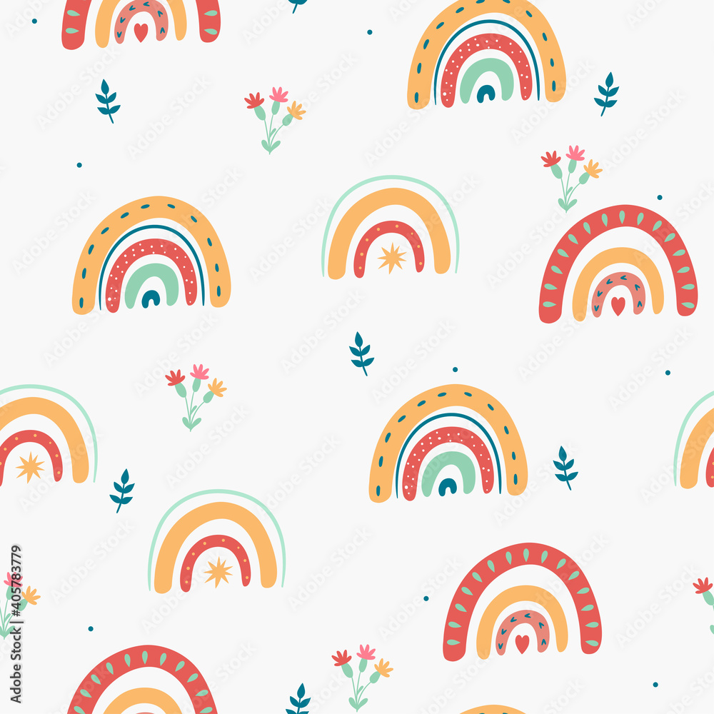 Fototapeta Seamless rainbow pattern in boho style. Vector graphics.