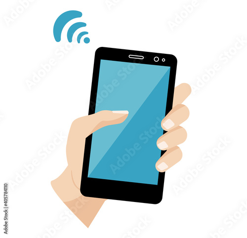 Gadgets, smartphone in hand. Colored flat illustration. Can be used in infographics, as icons, or for illustrating any processes, for decorating banners, flyers.