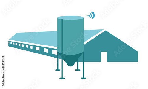 Farmhouse with feed silo. Cattle farm or pig farm, poultry farm. Flat illustration. Vector graphics. Suitable for the design of articles on agriculture, banners and other promotional items