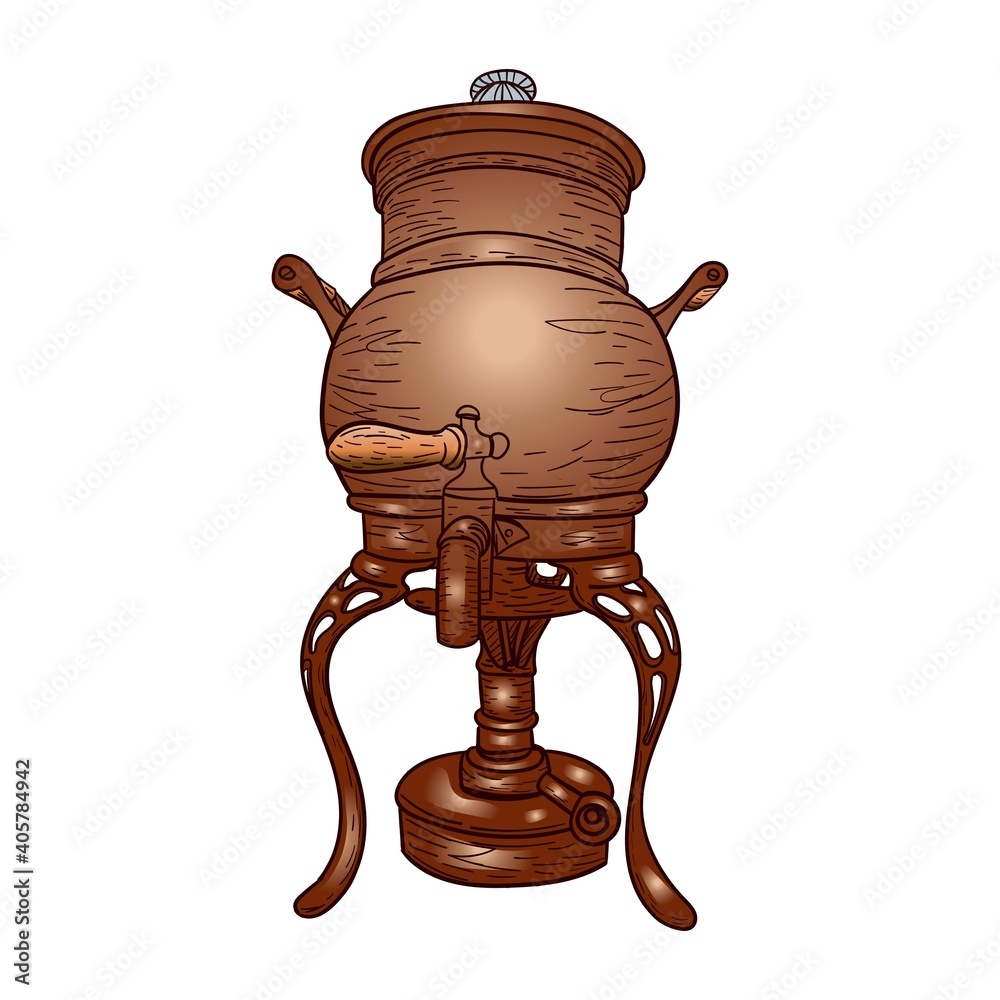 Vintage coffee maker on a small burner, stock vector illustration for