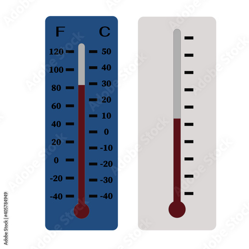Two mercury thermometers with Celsius and Fahrenheit scales and only with divisions vector illustration