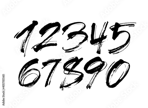 set of calligraphic acrylic or ink numbers. ABC for your design, brush lettering on a white background