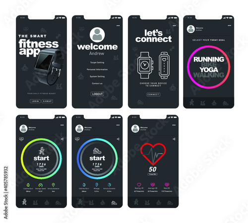 Fitness and yoga multipurpose app UI/UX vector Design theme for android and IOS