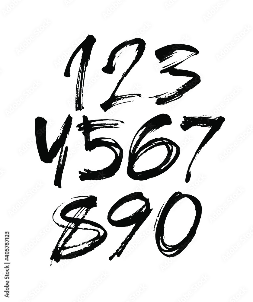 vector set of calligraphic acrylic or ink numbers. ABC for your design, brush lettering on a white background vector set of calligraphic acrylic or ink numbers. ABC for your design, brush lettering on a white background