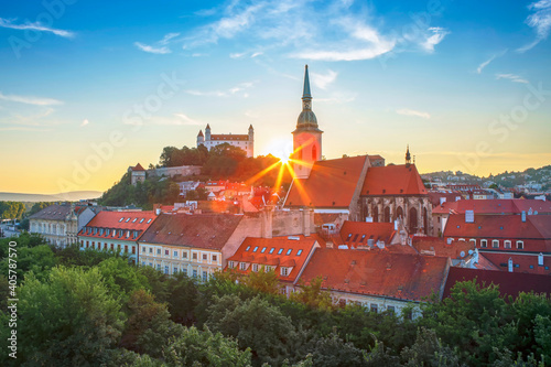 Bratislava castle, Danube river and Bratislava old town autumn view, Slovakia