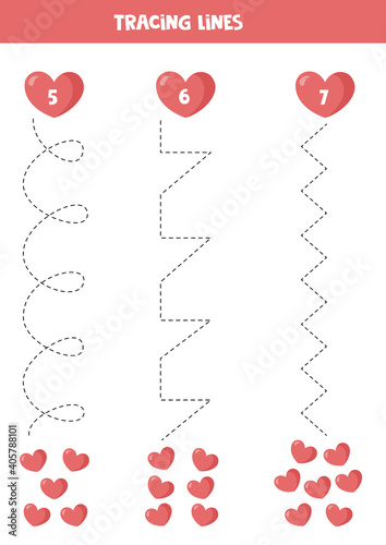 Trace the lines and count the number of hearts.