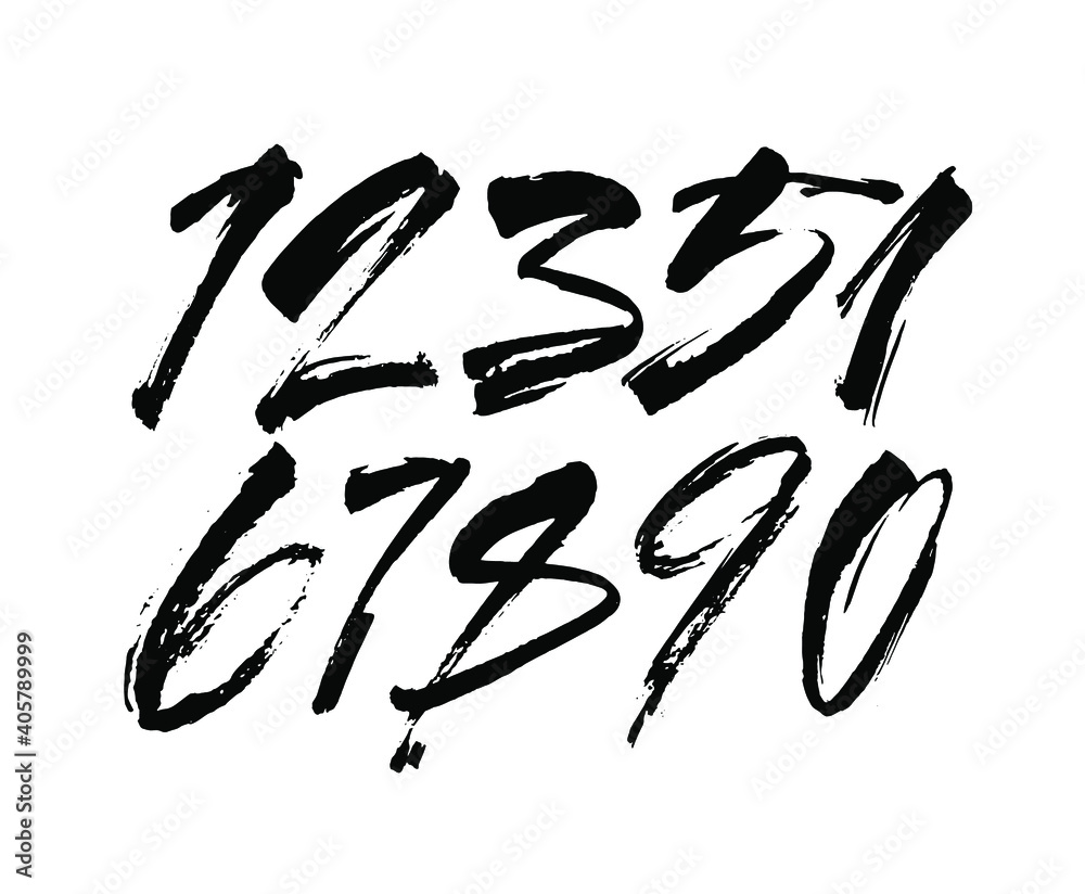 vector set of calligraphic acrylic or ink numbers. ABC for your design, brush lettering on a white background vector set of calligraphic acrylic or ink numbers. ABC for your design, brush lettering on a white background