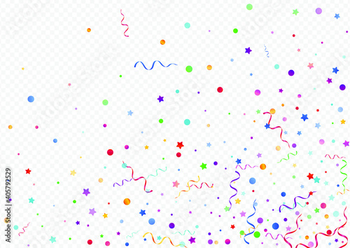 Multi colored Star Party Vector Panoramic Transparent Background. Happy Serpentine Template. Spiral Fun Branch. Colored Celebration Poster.