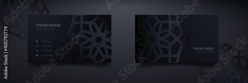 Luxury business card design mockup with letterpress effect. Vector ornament decoration illustration template.