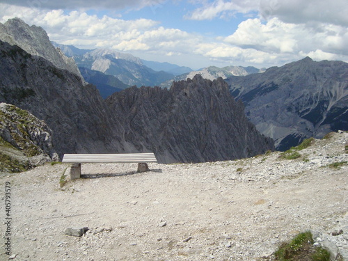 Wooden Bench in the Mountains