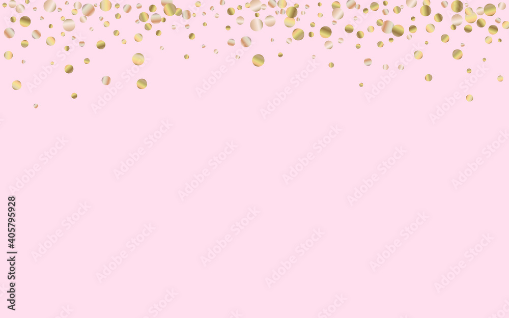 Bronze Shine Golden Pink Background. Art Dot Background. Gold Splash Holiday Postcard. Round Abstract Illustration.