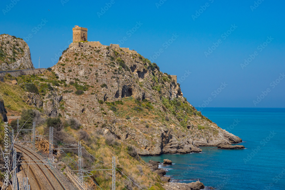 Train tracks along the coast of Sicily