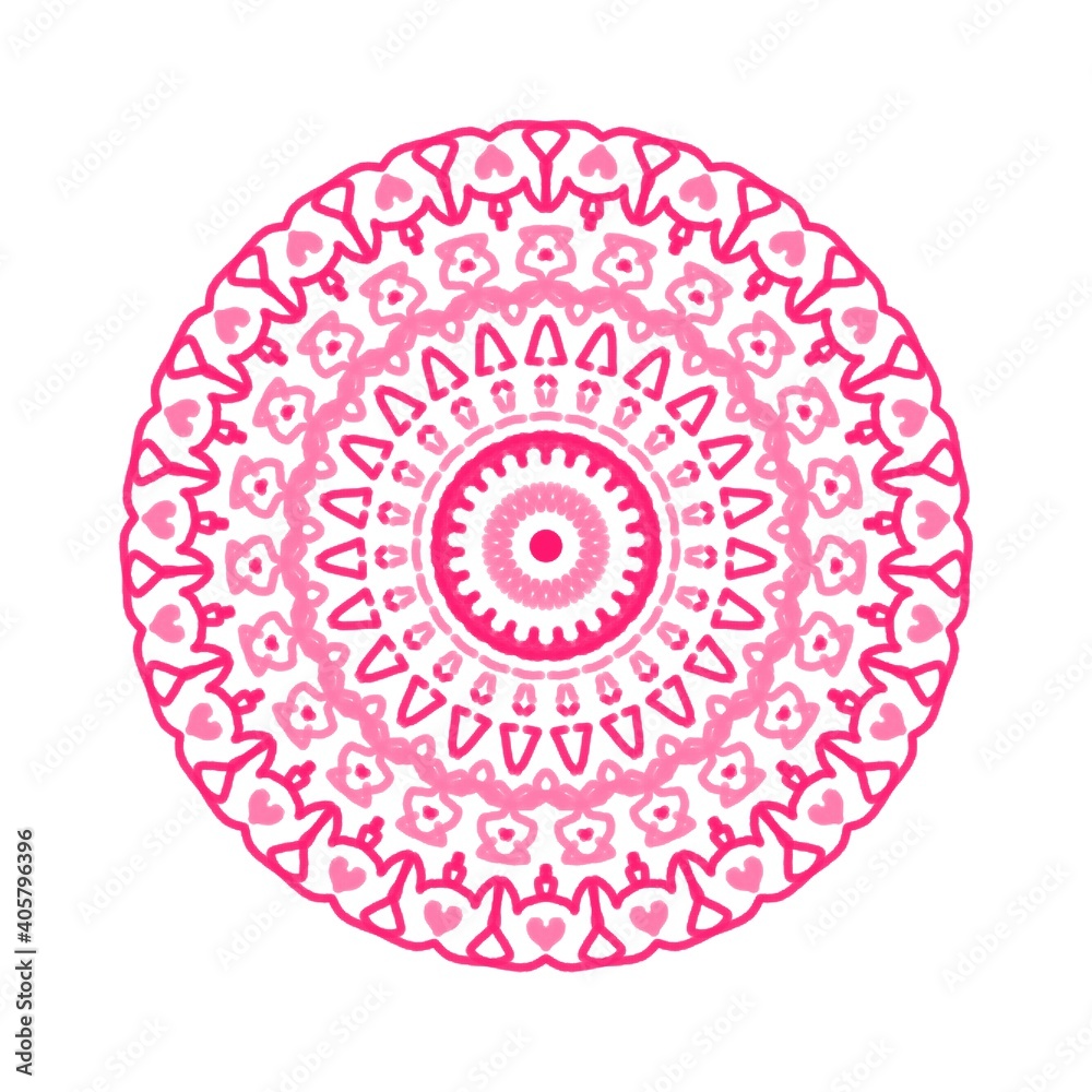 Indian ornament, kaleidoscopic floral pattern, mandala in pink