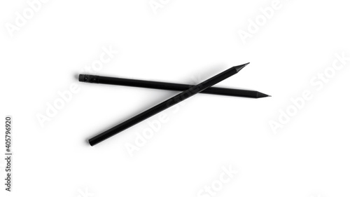 Black pencils on a white background.