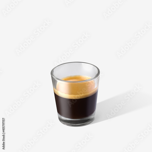 espresso coffee in glass on white background