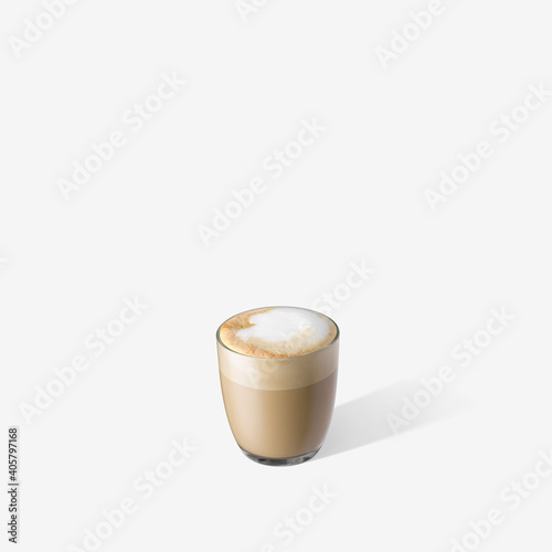 americano with milk in transparent cup on white background