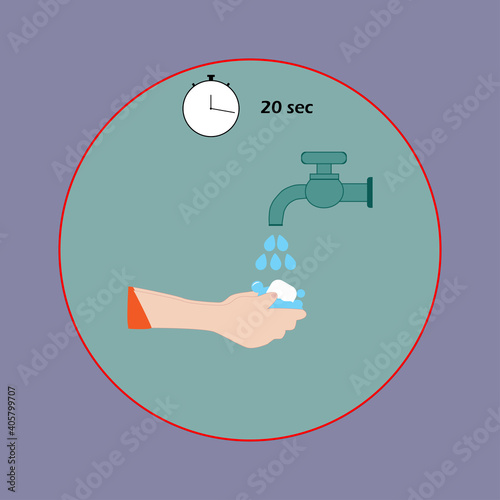 Hand wash icon 20 seconds, medicine, hygiene vector illustration 