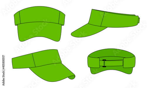 Blank Green Sun Visor Cap with Adjustable Ring and Hook-Loop Closure Template on White Background, Vector File.