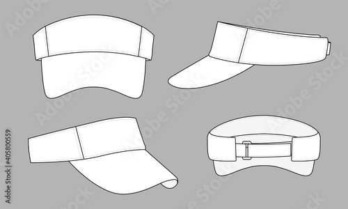 Blank White Sun Visor Cap with Adjustable Ring and Hook-Loop Tape Strap for Template on Gray Background, Vector File photo