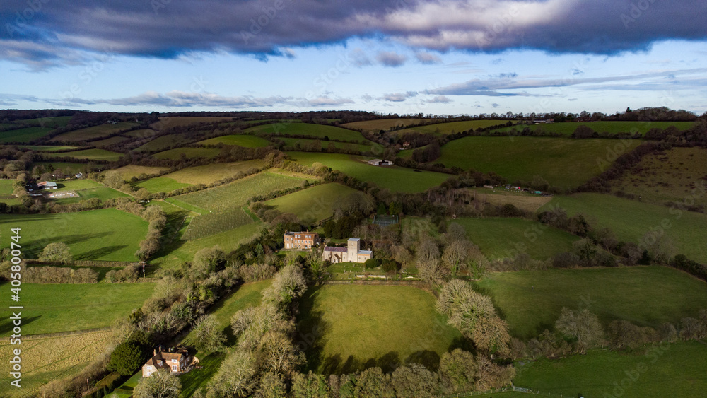 Aerial shot of a traditional village in Buckinghamshire