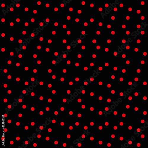 Black and red polka dots vector seamless pattern background. Dark backdrop of truchet generative art random circles. Elegant hipster high contrast confetti repeat. Small sprinkles all over print.