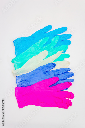 Assorted of glamour surgical gloves isolated on white background