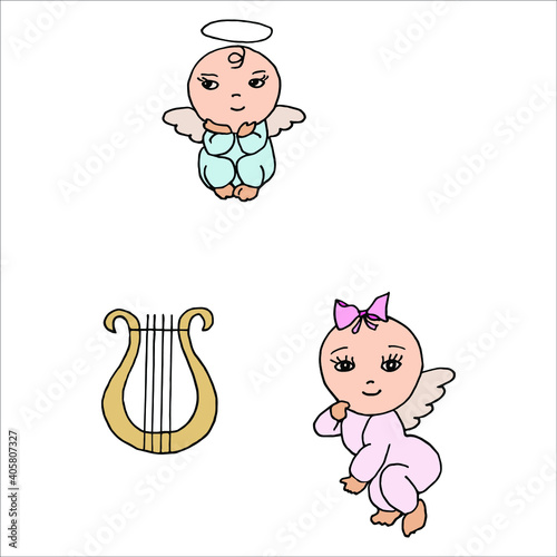 hand drawing, vector image Angel, Valentine's Day