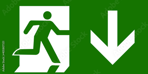 Emergency exit downstairs vector sign green white photo