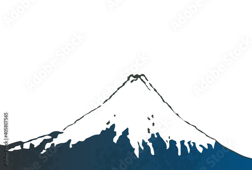 Mt. Fuji, Ukiyo-e style, Japanese painting style, vector illustration, copy space, mountain, snow, retro, no background, isolated,